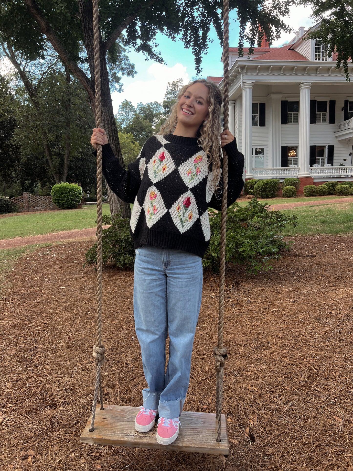 Flora Checkered Print Sweater