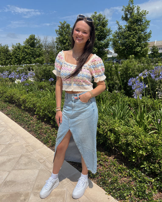 Cotton Candy Crochet Top - Blue and Pink