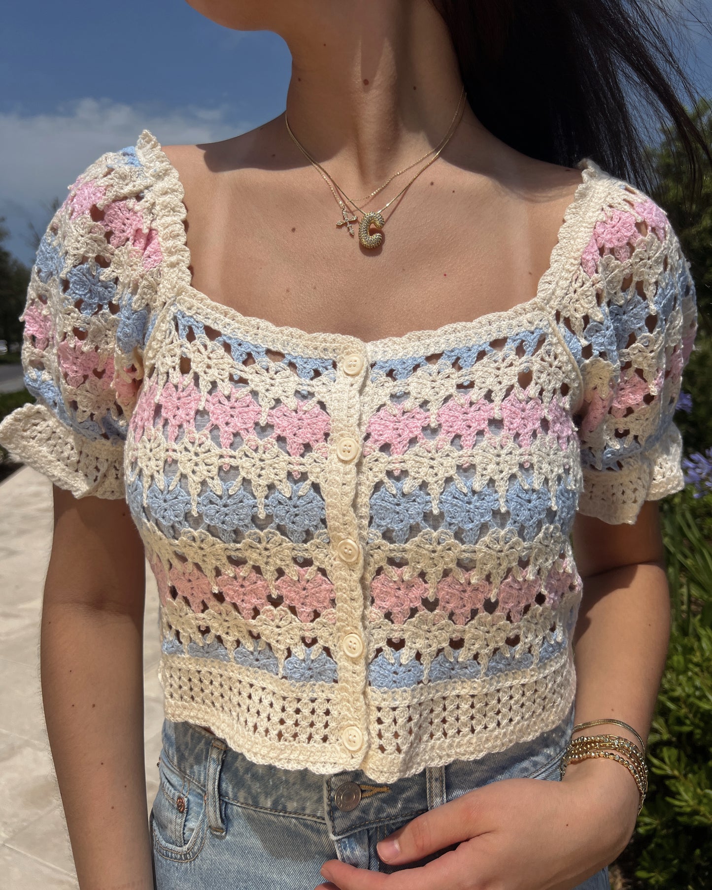 Cotton Candy Crochet Top - Blue and Pink