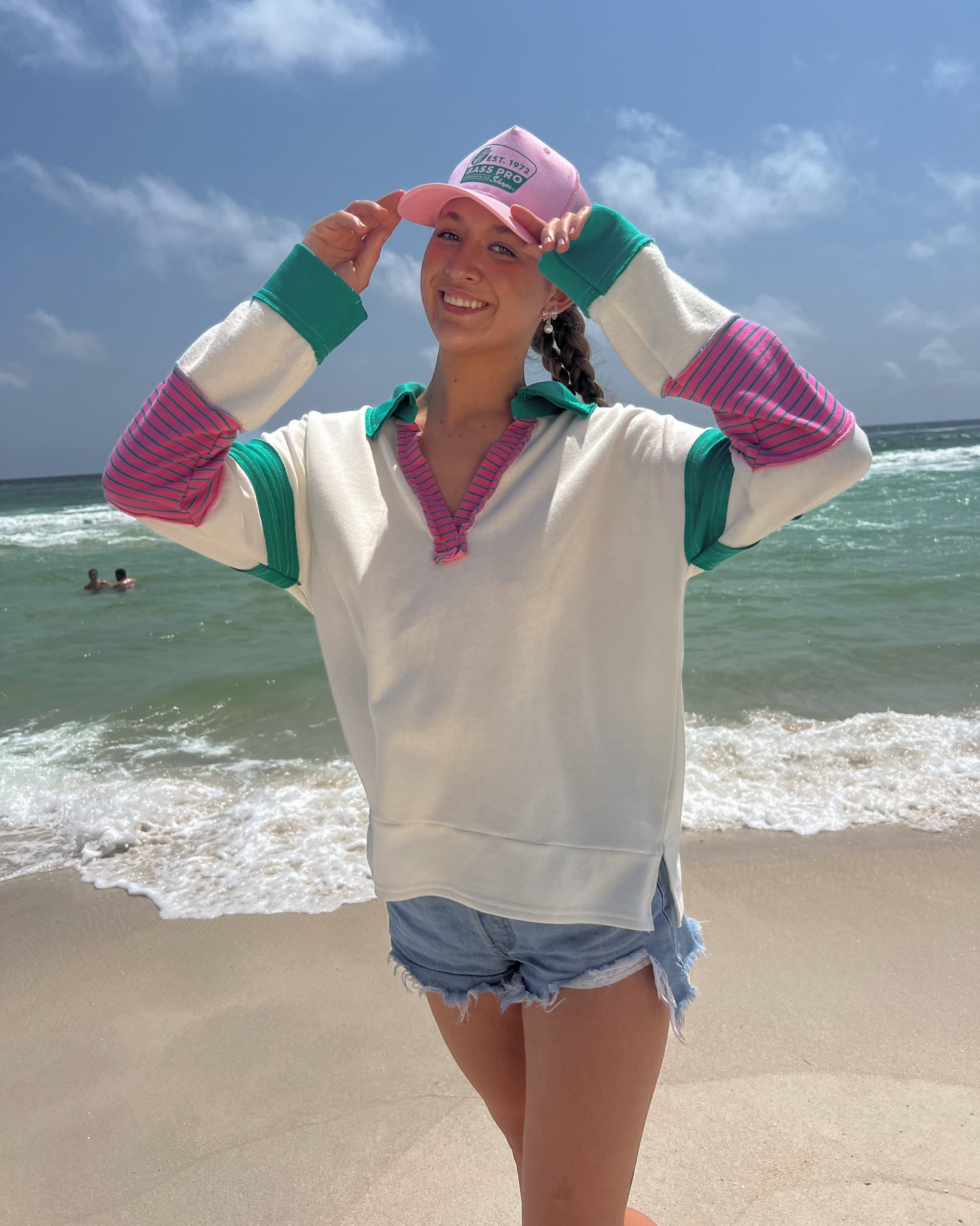 Cosmo Color - Block Pullover - Green And Pink