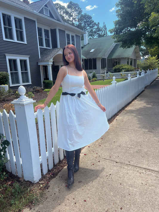 Abby Bow Waist Midi Dress - White